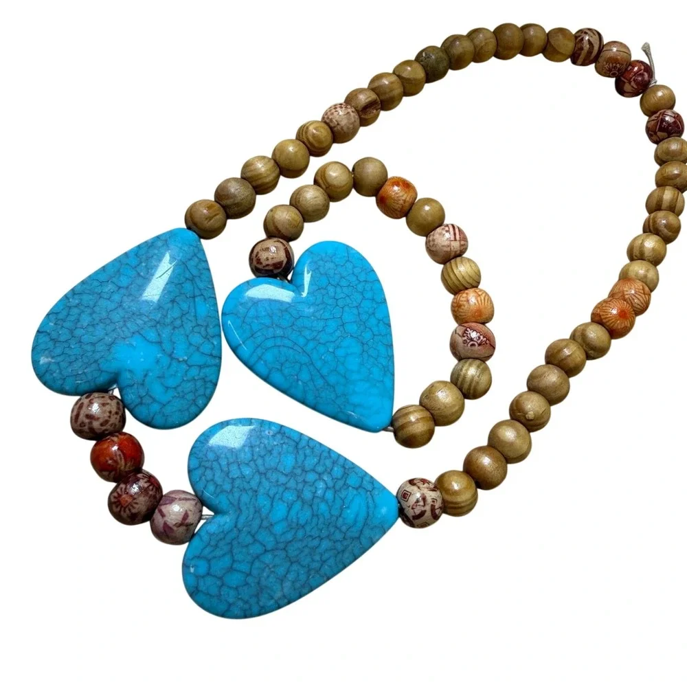 Heart Jewelry Set Turquoise Wood Boho‎ Southwestern Eclectic